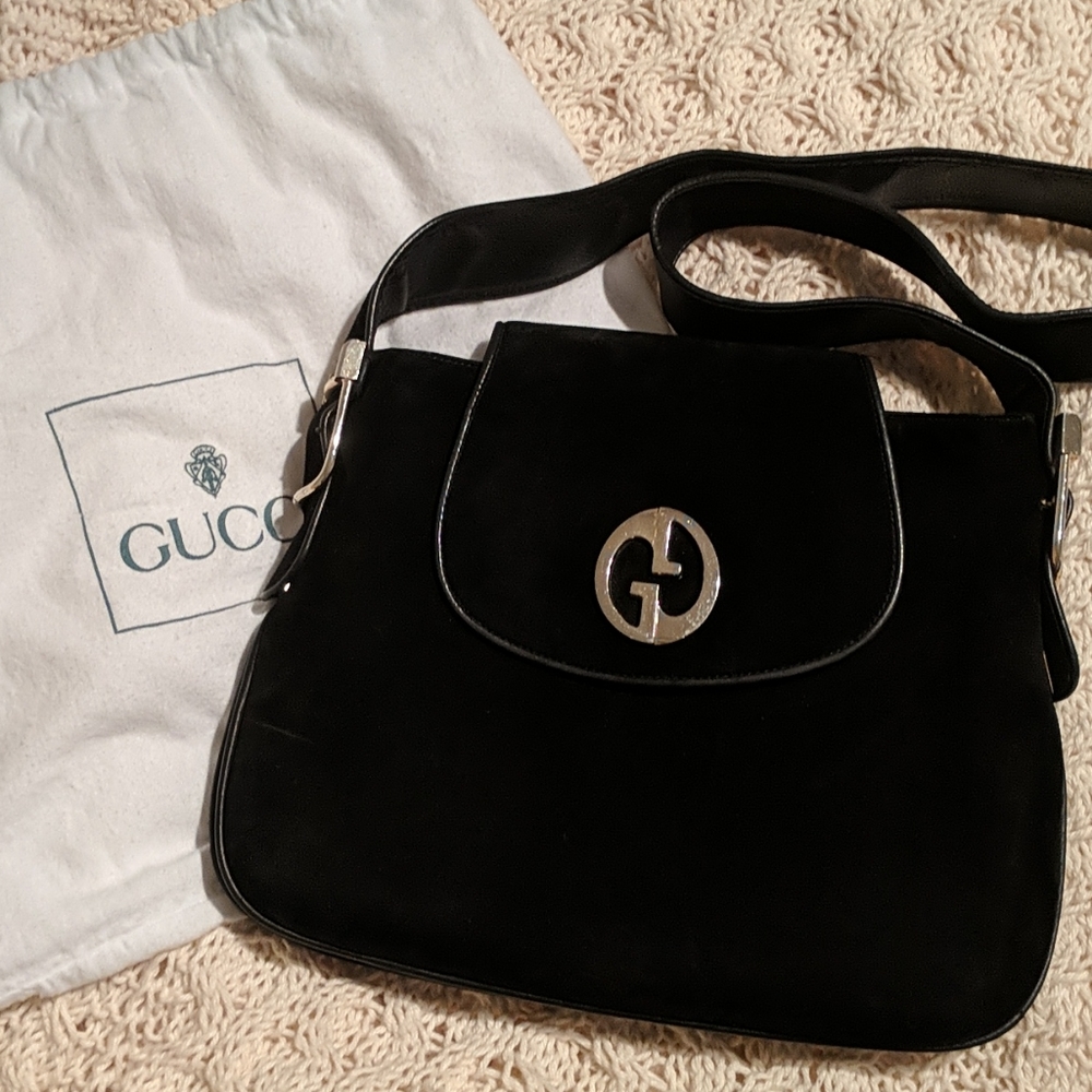 *sold* Vintage 1970s Gucci Black Suede Purse